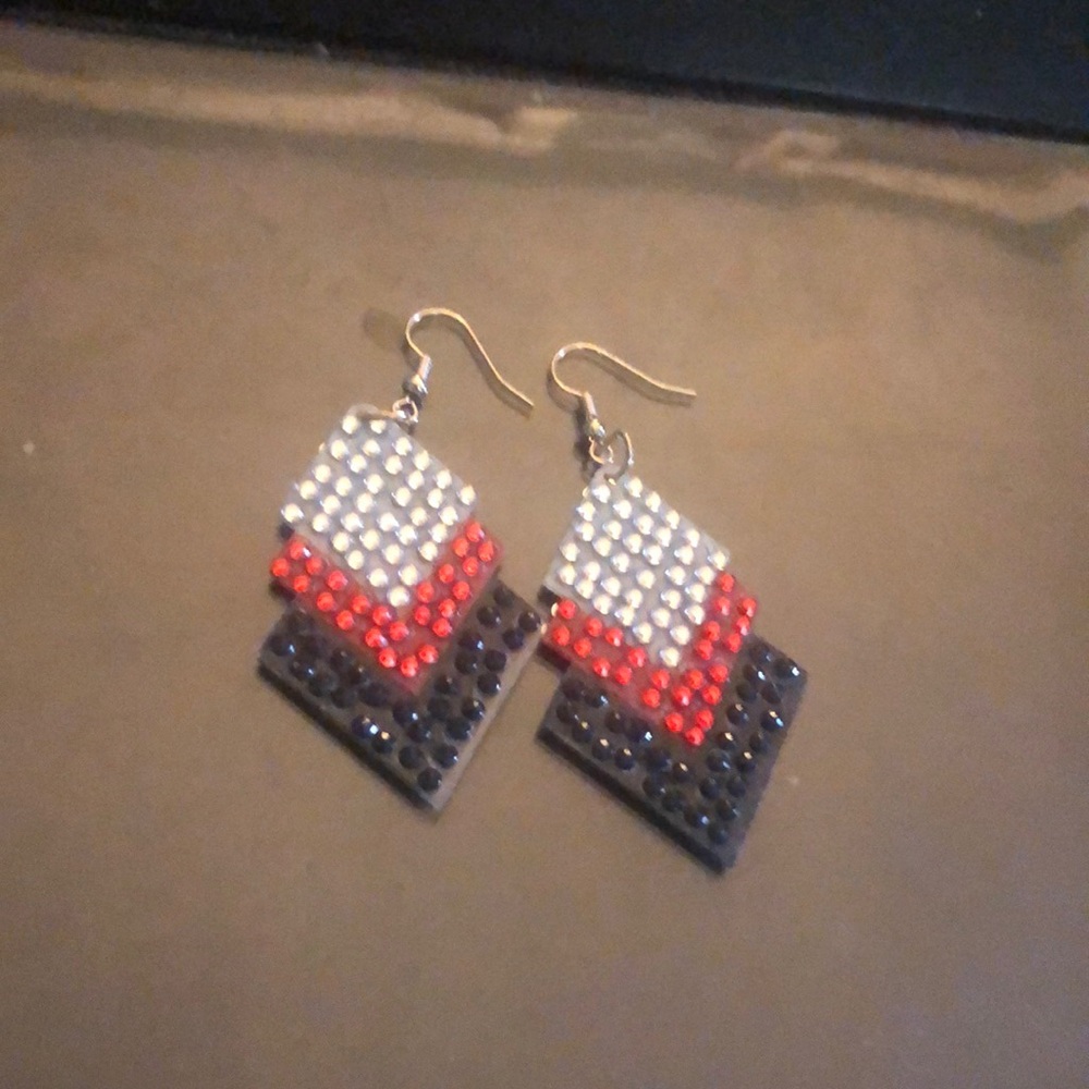 Red and Black Beaded Pixel Art Earrings